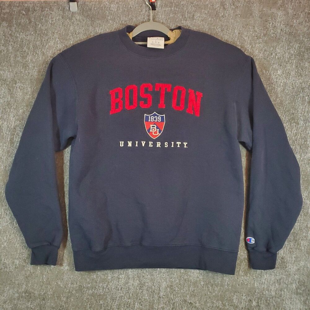 Champion Boston University Men's L Navy Blue Crewneck Sweatshirt Pullover